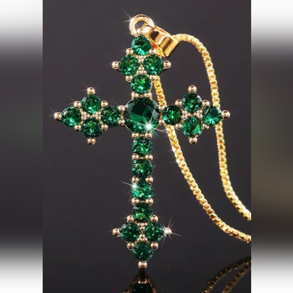 GOLD/STERLING CHROME CROSS WITH 24-IN CHAIN - Picture 1 of 2